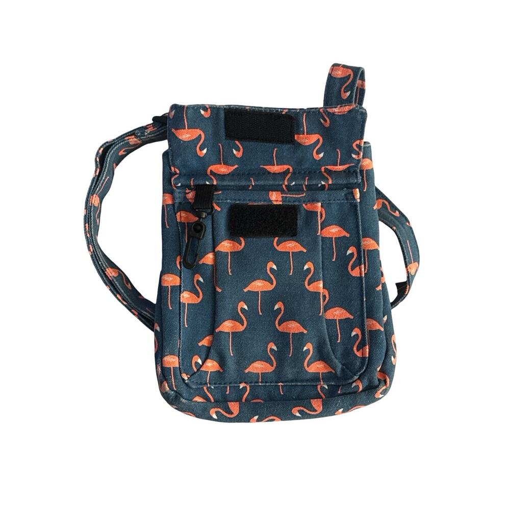 KAVU Keeper Flamingo Print Crossbody Bag Adjustable Strap Blue Pink Canvas Purse - Picture 4 of 9
